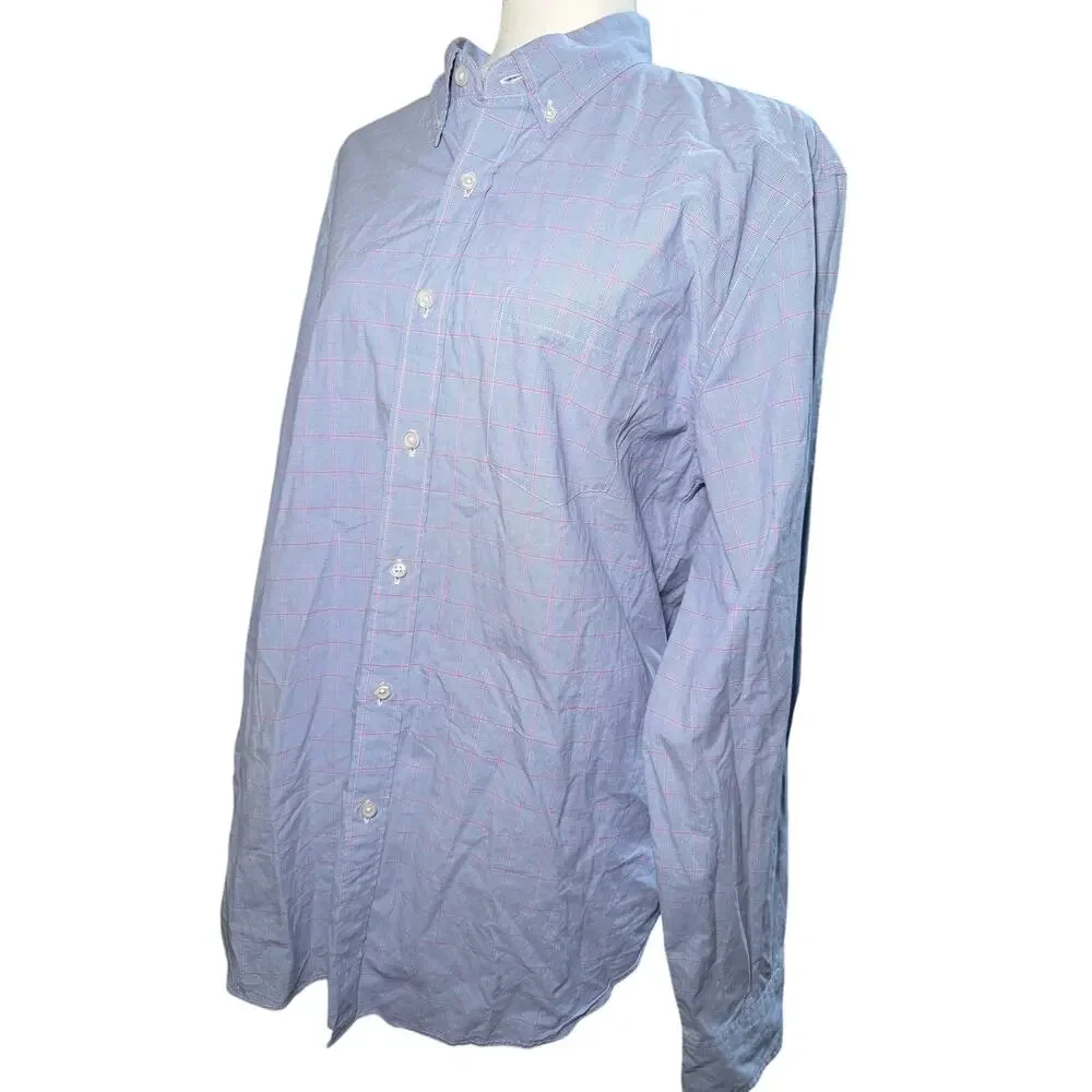 J.Crew Blue Red Plaid Check Button Down Long Sleeve Shirt, Cotton, Men's Large
